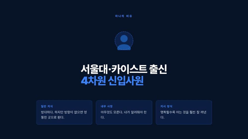 LLM을 신입사원에 비유해 설명하는 강의 슬라이드
